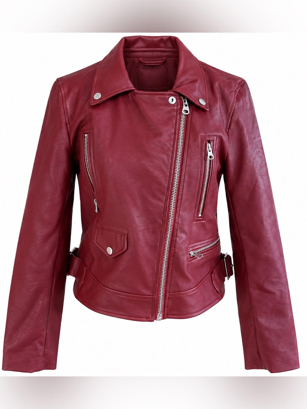 Love Tree Burgundy Faux Leather Moto Biker Jacket Medium